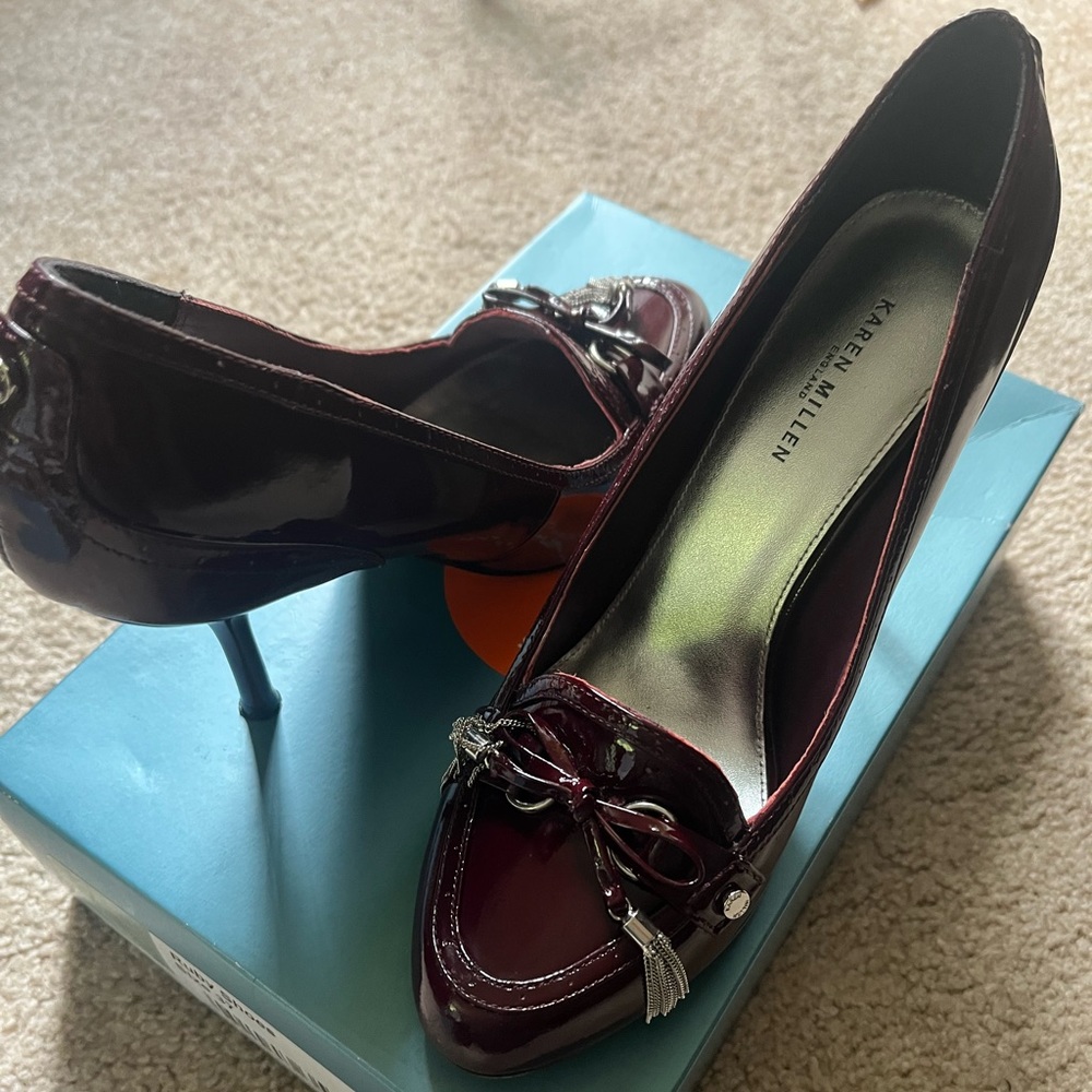 Karen Millen burgundy patent leather pumps. Euro size 37. Purse sold separately